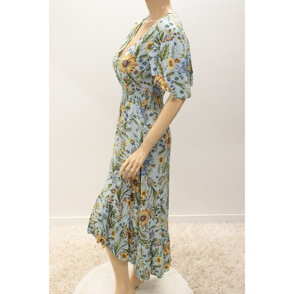 Abel The Label Midi Dress Small Blue Floral V Neck Fairy Romantic Cottagecore - Picture 2 of 10
